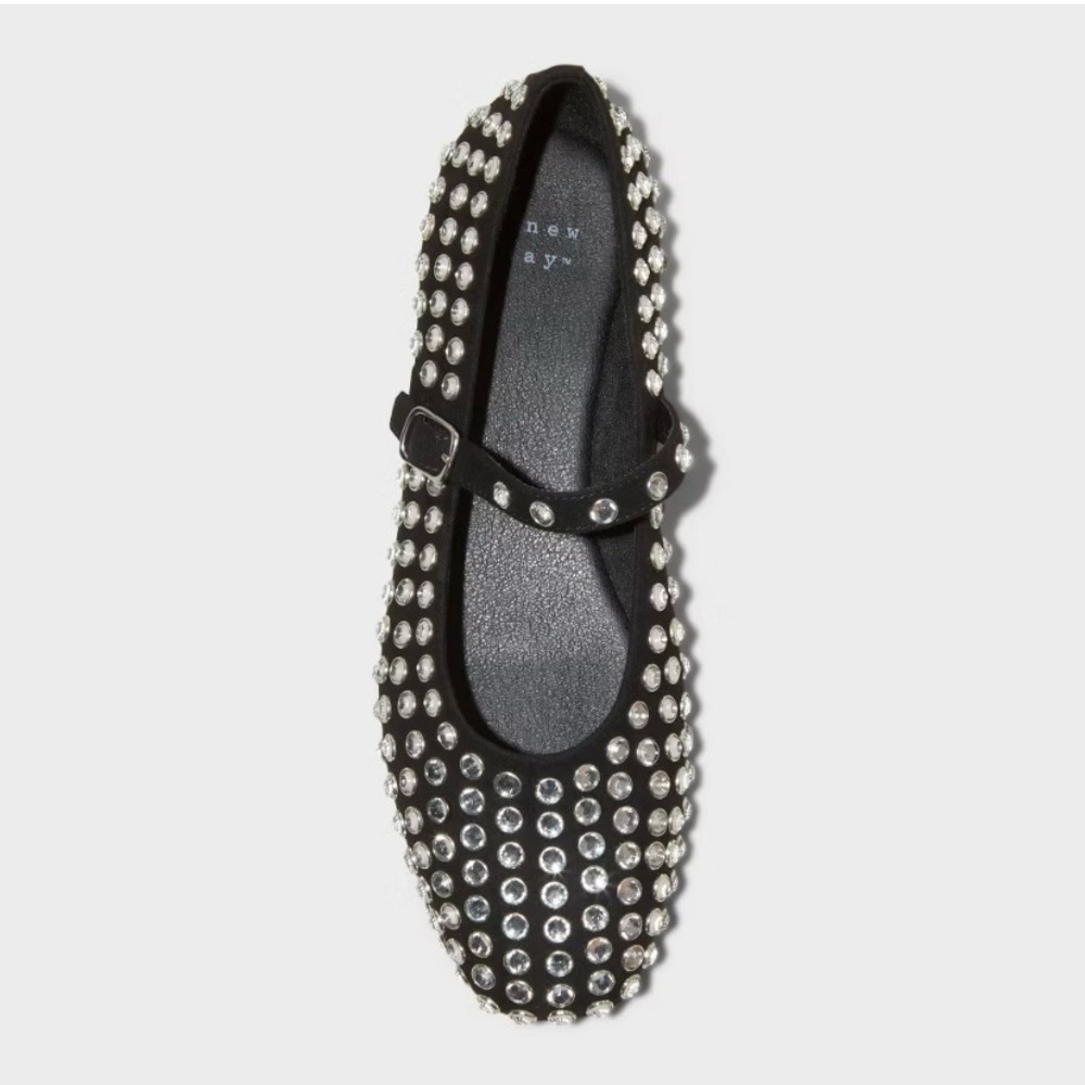 A New Day women's black Issa rhinestone Mary Jane ballet flats